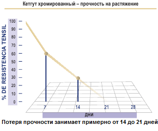 График потери прочности для кетгута хромированного Chromic Gut