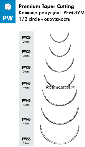 Размеры игл Atramat Premium Taper Cutting PW (Колюще-режущая ПРЕМИУМ), окружность 1/2